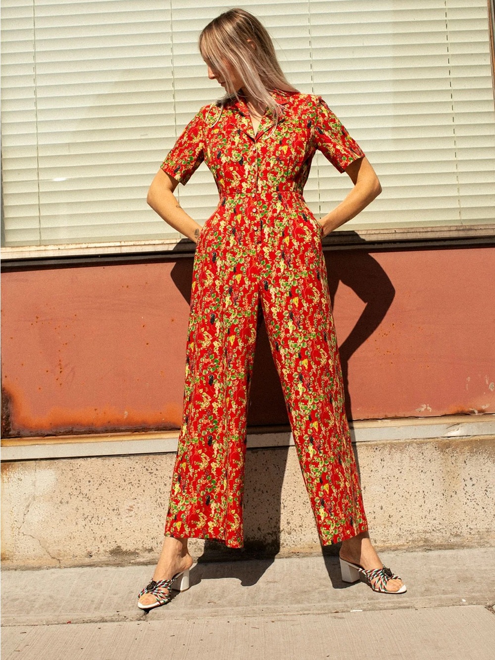 Rachel Antonoff Short-Sleeve Wide-Leg Cotton Jumpsuit